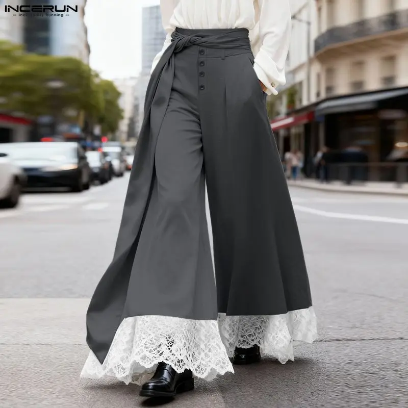 INCERUN Men Pants Lace Patchwork Button Casual Wide Leg Trousers Men With Belt Streetwear Loose Fashion Male Long Pants 2026
INCERUN Men Pants Lace Patchwork Button Casual Wide Leg Trousers Men With Belt Streetwear Loose Fashion Male Long Pants 2026