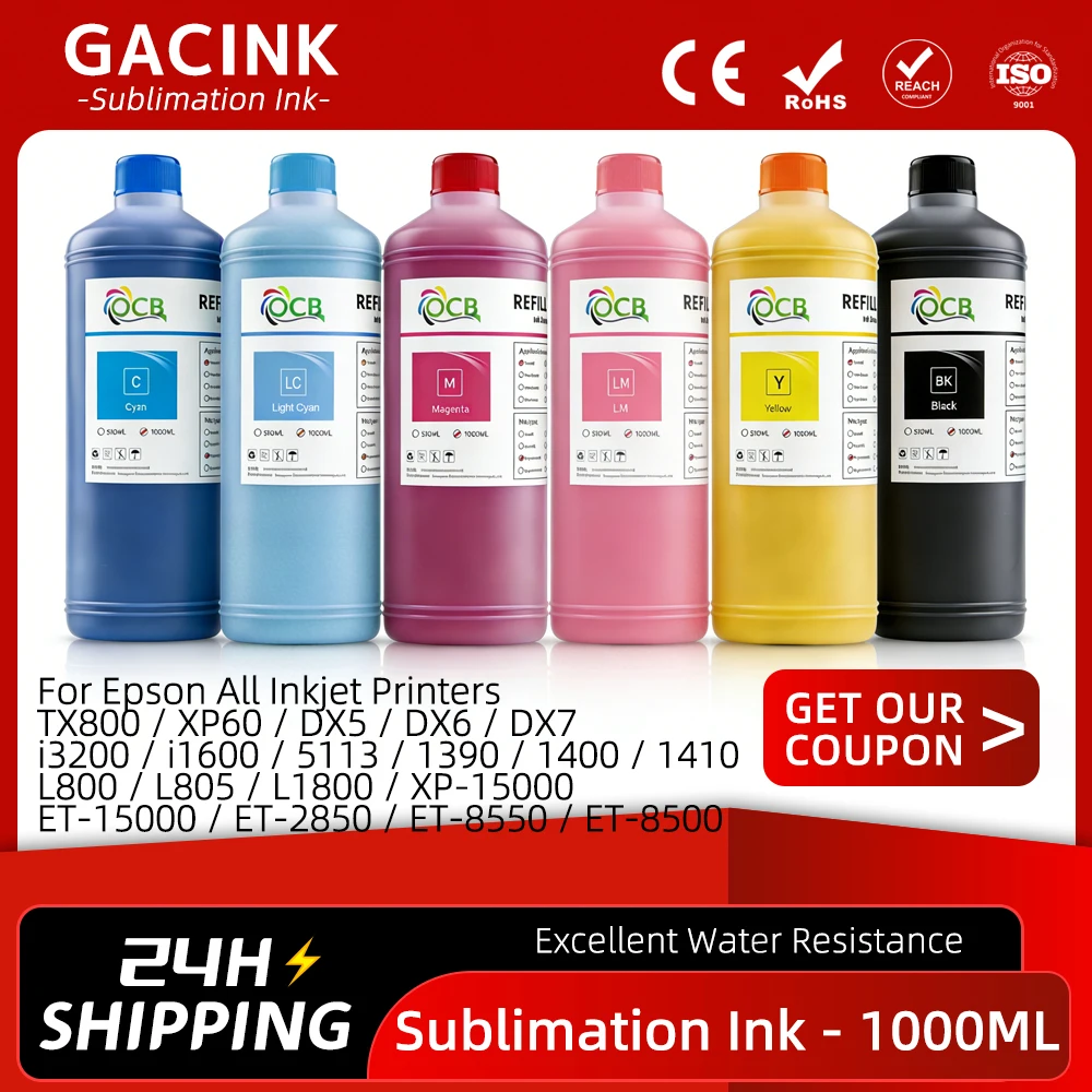1000ML 6Colors Sublimation Ink DX5 TX800 i3200 i1600 L1800 1390 R1900 L800 XP600 L805 XP-15000 ET-8500 Heat Press Transfer Ink
1000ML 6Colors Sublimation Ink DX5 TX800 i3200 i1600 L1800 1390 R1900 L800 XP600 L805 XP-15000 ET-8500 Heat Press Transfer Ink