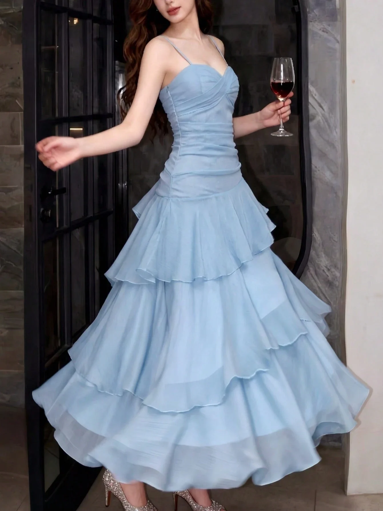 Elegant Asymmetric Ruffle Spaghetti Strap Maxi Dress For Women Party Evening Wedding
Elegant Asymmetric Ruffle Spaghetti Strap Maxi Dress For Women Party Evening Wedding