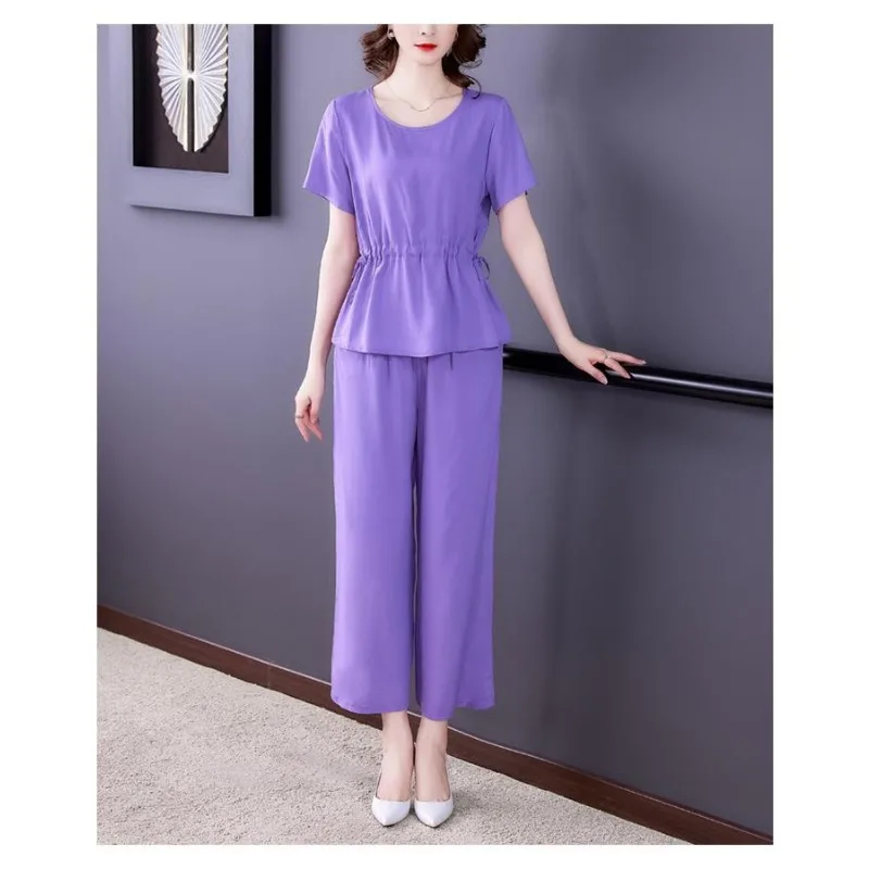 Cotton Silk Drawstring Top Wide Leg Pants Two Piece Set Women Loungewear For Middle Aged
Cotton Silk Drawstring Top Wide Leg Pants Two Piece Set Women Loungewear For Middle Aged