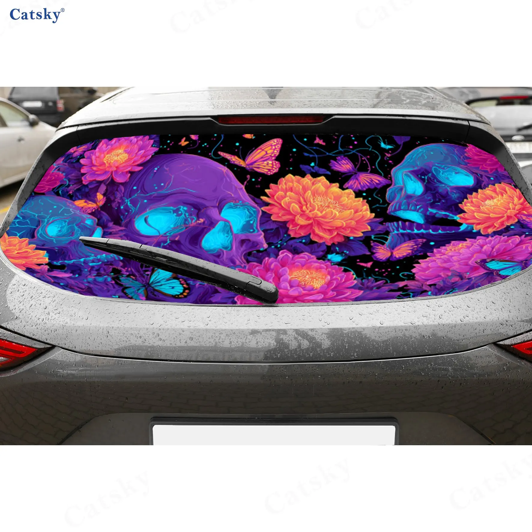 Neon Skulls with Flowers PVC Perforated Car Vinyl Wraps, Durable Car Rear Windshield Sticker, Waterproof Car Rear Window Decal
Neon Skulls with Flowers PVC Perforated Car Vinyl Wraps, Durable Car Rear Windshield Sticker, Waterproof Car Rear Window Decal