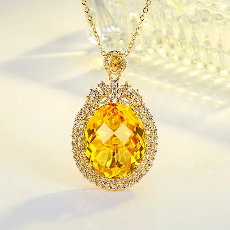 Sparkling Big 10 Carats Citrine Luxury Pendant Necklaces for Women Yellow Crystal 5A Zircon Diamonds 18K Gold Filled Silver Gift
Sparkling Big 10 Carats Citrine Luxury Pendant Necklaces for Women Yellow Crystal 5A Zircon Diamonds 18K Gold Filled Silver Gift