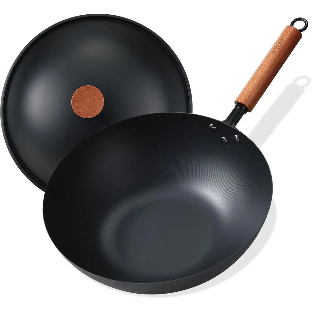 12 Carbon Steel Wok Pan, 4.5QT Nonstick Pre-Seasoned Flat Bottom Wok with Lid, All Stovetop Compatible
12 Carbon Steel Wok Pan, 4.5QT Nonstick Pre-Seasoned Flat Bottom Wok with Lid, All Stovetop Compatible