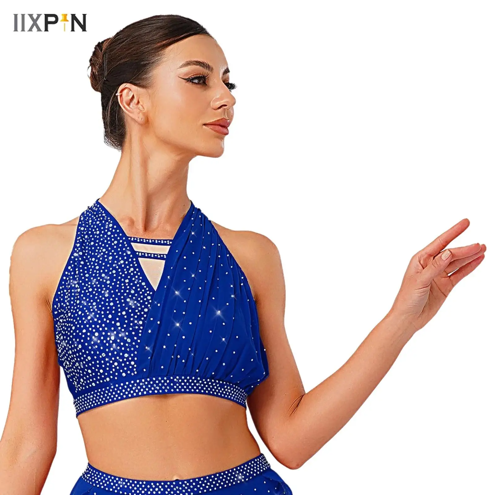 Women's Sparkly Rhinestone Dance Crop Tops Sleeveless Strappy Back Ruched Chiffon Crop Blouses Dancewear for Ballet Latin Tango
Women's Sparkly Rhinestone Dance Crop Tops Sleeveless Strappy Back Ruched Chiffon Crop Blouses Dancewear for Ballet Latin Tango