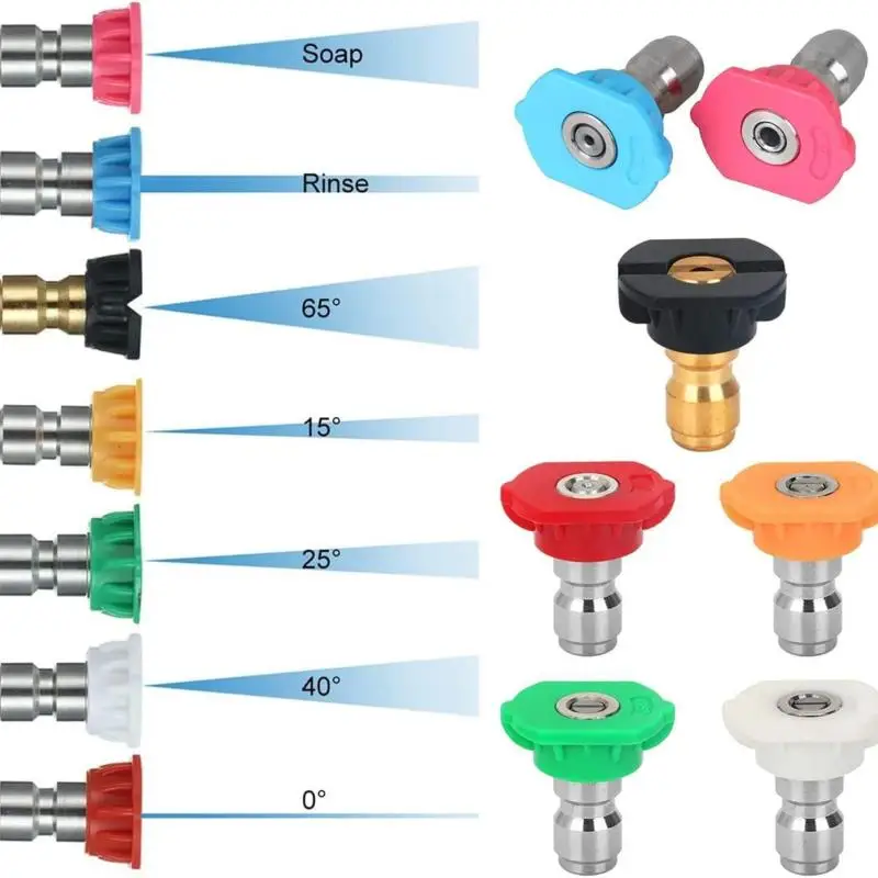 5/7Pcs Stainless Steel 1/4 Quick Connect Nozzle Tips 0-65 Degree Spray Soap Rinse For Pressure Washer Garden Car Cleaning
5/7Pcs Stainless Steel 1/4 Quick Connect Nozzle Tips 0-65 Degree Spray Soap Rinse For Pressure Washer Garden Car Cleaning