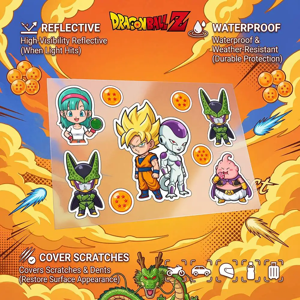 DRAGON BALL Goku Vegeta Durable Waterproof Reflective Decor Sticker Scratch Cover For Motorcycle Car Helmet Fridge Accessories
DRAGON BALL Goku Vegeta Durable Waterproof Reflective Decor Sticker Scratch Cover For Motorcycle Car Helmet Fridge Accessories