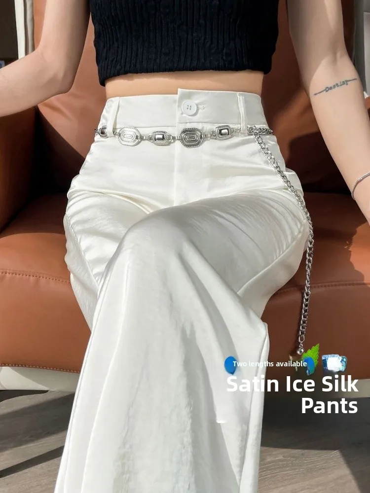 High Waist Acetate Satin Wide Leg Pants Women's Summer Drapey Ice Silk Cool Sun Protection Pants Flared Pants Commute Style
High Waist Acetate Satin Wide Leg Pants Women's Summer Drapey Ice Silk Cool Sun Protection Pants Flared Pants Commute Style