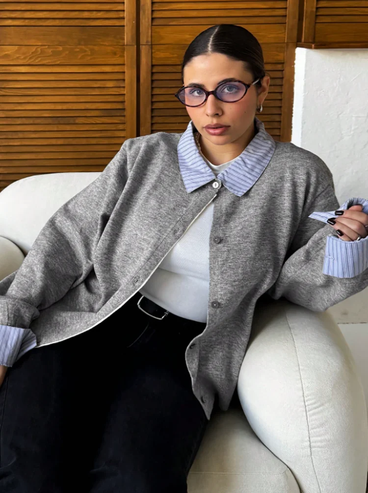 plus Size Ladies Knitted Sweater Collage Collar Autumn Winter Outerwear Button Detail
plus Size Ladies Knitted Sweater Collage Collar Autumn Winter Outerwear Button Detail