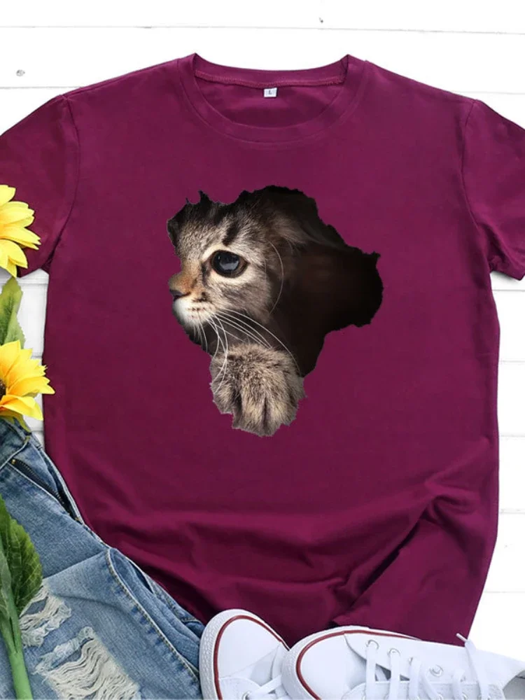 Break Out Hole Cat Print T Shirt Women Short Sleeve O Neck Loose Tshirt Summer Women Tee Shirt Tops Camisetas Mujer
Break Out Hole Cat Print T Shirt Women Short Sleeve O Neck Loose Tshirt Summer Women Tee Shirt Tops Camisetas Mujer