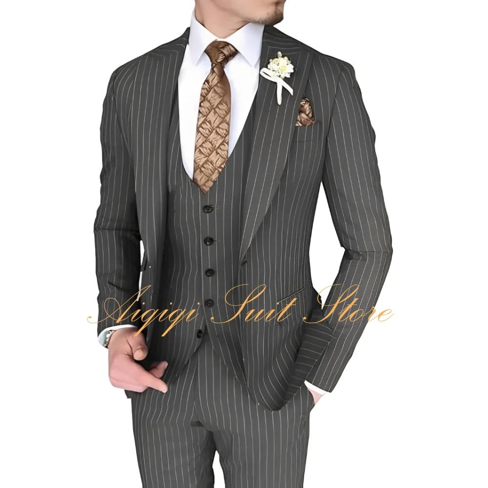 Formal Stripe Men Suits 3 Piece Slim Fit Pinstripe Blazer Vest Pants Set Wedding Prom Party Tuxedo Business Men's Suit
Formal Stripe Men Suits 3 Piece Slim Fit Pinstripe Blazer Vest Pants Set Wedding Prom Party Tuxedo Business Men's Suit
