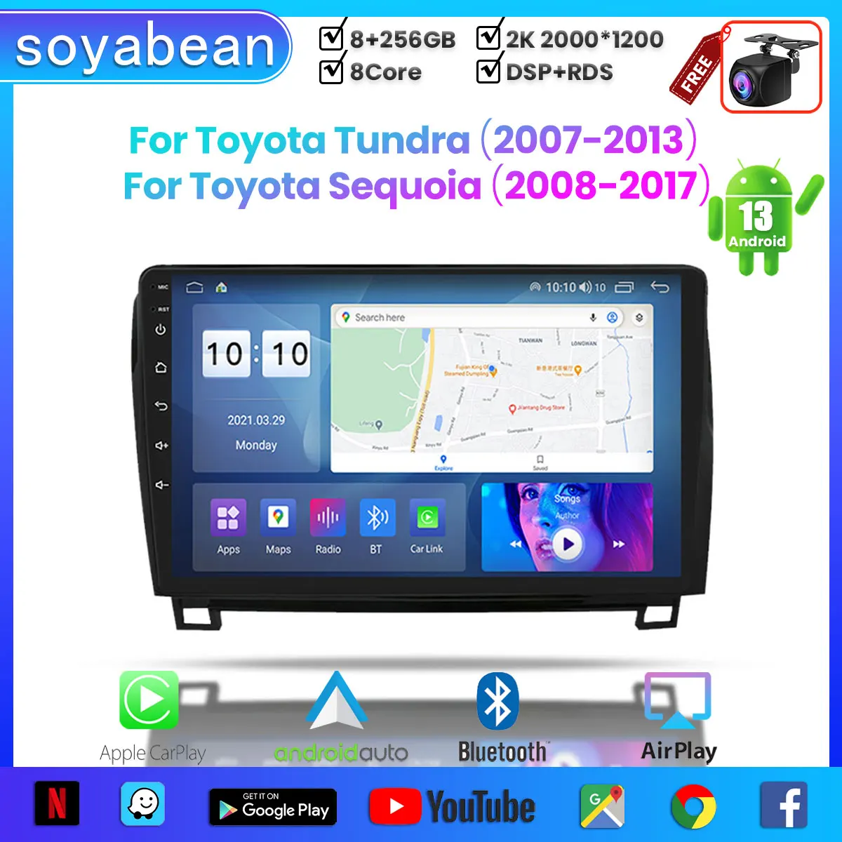 Android 13 Car Radio for Toyota Tundra Sequoia 2007-2017, 10inch 2K Multimedia Player with 4G Car Carplay & 2Din GPS Navigation
Android 13 Car Radio for Toyota Tundra Sequoia 2007-2017, 10inch 2K Multimedia Player with 4G Car Carplay & 2Din GPS Navigation