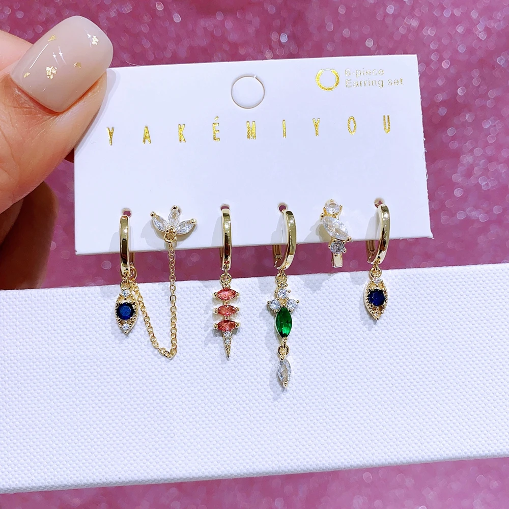 MIGGA 6pcs Multicolor Stone Pendant Huggie Hoop Earrings Set Gold Color Cubic Zircon Women Jewelry
MIGGA 6pcs Multicolor Stone Pendant Huggie Hoop Earrings Set Gold Color Cubic Zircon Women Jewelry