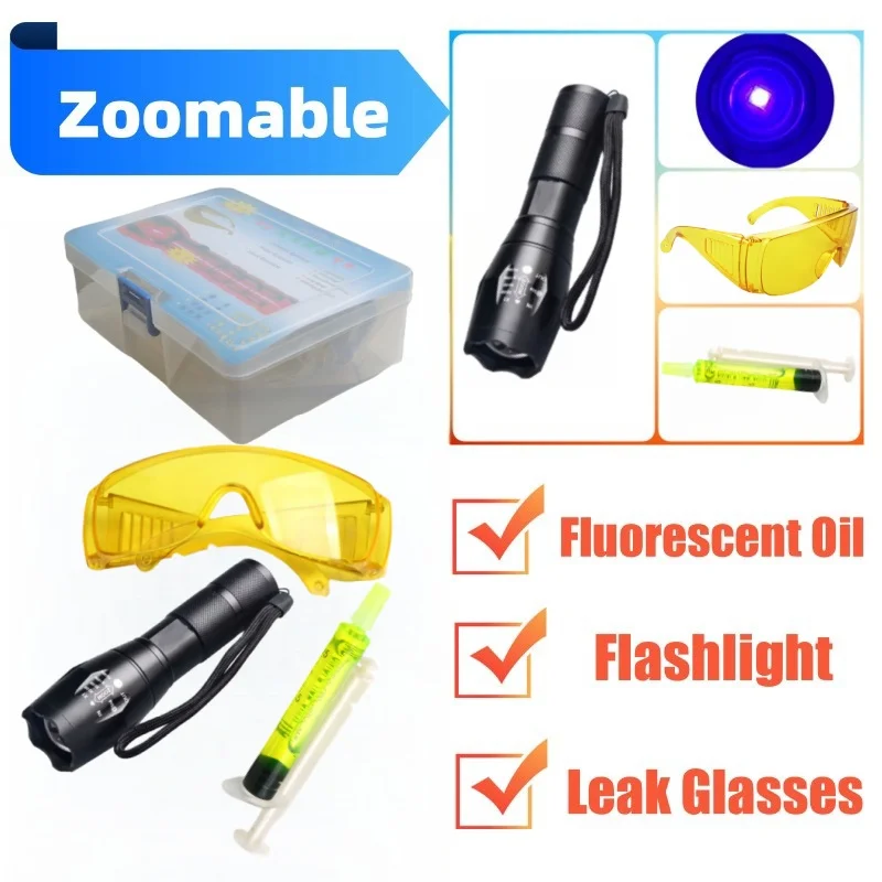 9/12/14/21/28/51 LED Car Air Conditioning A/C System Leak Test Detector Kit UV Flashlight Protective Glasses UV Dye Tool Set
9/12/14/21/28/51 LED Car Air Conditioning A/C System Leak Test Detector Kit UV Flashlight Protective Glasses UV Dye Tool Set