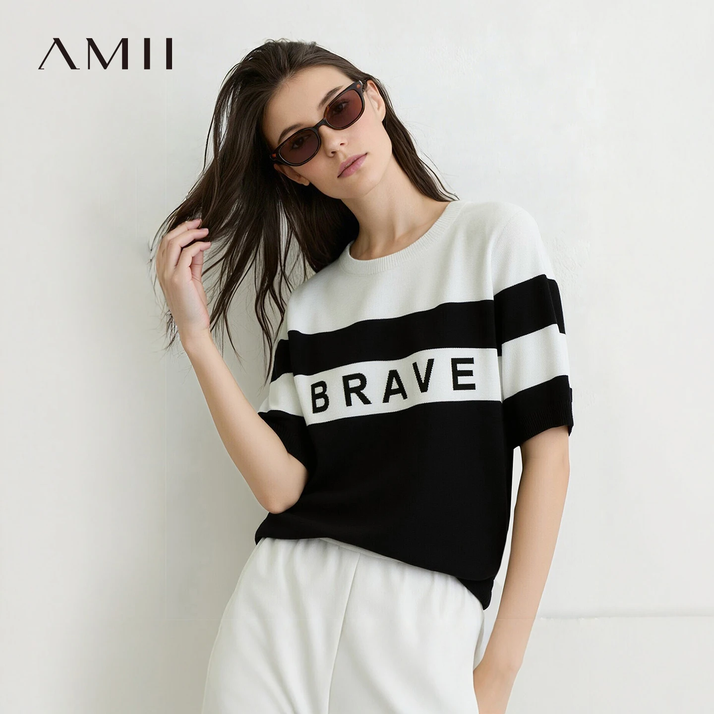 Amii Women's Knit Top 2026 Summer New Striped Letter Jacquard Sweater Round Neck Short Sleeve Pullover Jumper For Women 12642169
Amii Women's Knit Top 2026 Summer New Striped Letter Jacquard Sweater Round Neck Short Sleeve Pullover Jumper For Women 12642169