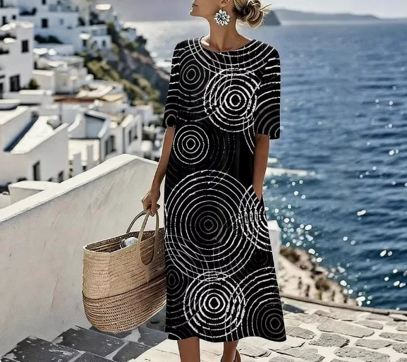 Women's Casual Dress Summer Elegant Vacation Style Abstract Circle Print Round Neck Loose Short Sleeved Straight Tube Dress
Women's Casual Dress Summer Elegant Vacation Style Abstract Circle Print Round Neck Loose Short Sleeved Straight Tube Dress