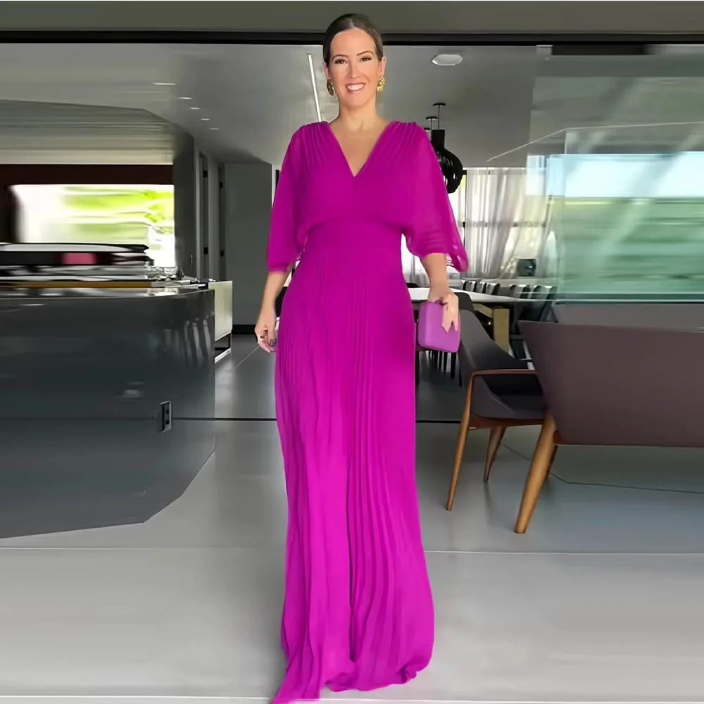 Customized Women's Chiffon Evening Formal Dresses Long V Neck Pleated Batwing Sleeves Mother of The Bride Dress
Customized Women's Chiffon Evening Formal Dresses Long V Neck Pleated Batwing Sleeves Mother of The Bride Dress