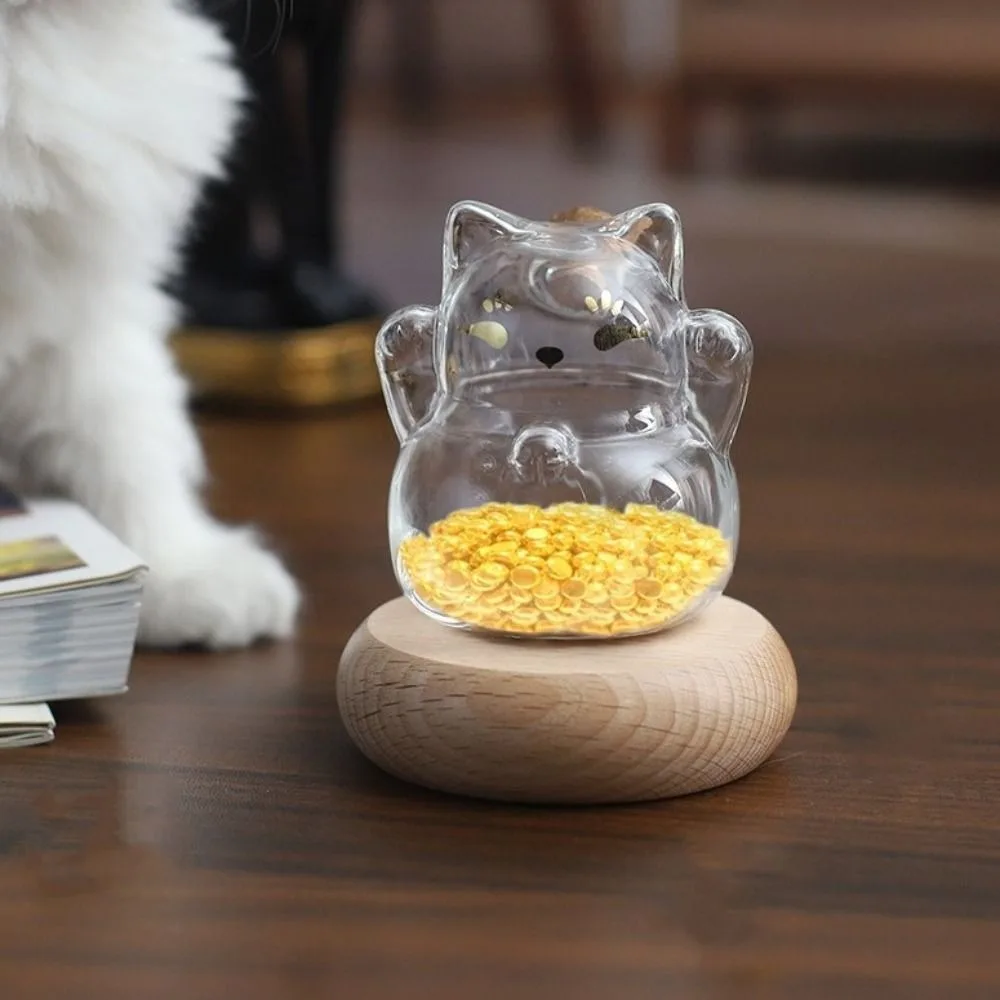 Cute Cat Shape Saving Jar Lucky Cat Clear Glass Gold Bean Container with Wooden Base Decorative Small Gold Bean Bank
Cute Cat Shape Saving Jar Lucky Cat Clear Glass Gold Bean Container with Wooden Base Decorative Small Gold Bean Bank