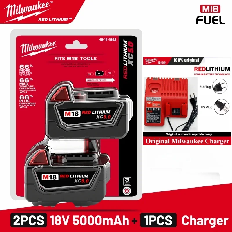 Original 18V Milwaukee M18 5.0Ah 6.0Ah Rechargeable Li-ion Battery Long Cycle Life Replacement Fit M18B5 M18B6 Power Tools
Original 18V Milwaukee M18 5.0Ah 6.0Ah Rechargeable Li-ion Battery Long Cycle Life Replacement Fit M18B5 M18B6 Power Tools