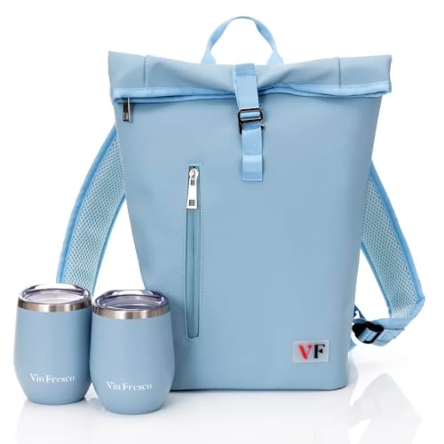 Two Bottle Rolltop Wine Tote Bag Stylish PU Leather Backpack with Matching Tumblers Wine Carrier with Padded Straps and Compart
Two Bottle Rolltop Wine Tote Bag Stylish PU Leather Backpack with Matching Tumblers Wine Carrier with Padded Straps and Compart