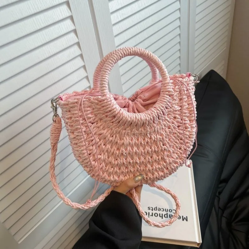 Women's Pink Woven Straw Tote Bag with Drawstring Closure & Detachable Strap, Casual Style for Daily Errands & Weekend Outings
Women's Pink Woven Straw Tote Bag with Drawstring Closure & Detachable Strap, Casual Style for Daily Errands & Weekend Outings