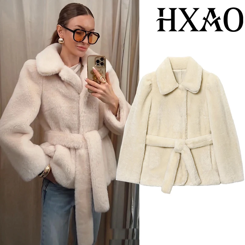 HXAO Faux Fur Coat Autumn Winter Fleeced Jacket For Women Warm Long Sleeve Cropped Teddy Coats Belt Plush Jacket Outerwear
HXAO Faux Fur Coat Autumn Winter Fleeced Jacket For Women Warm Long Sleeve Cropped Teddy Coats Belt Plush Jacket Outerwear