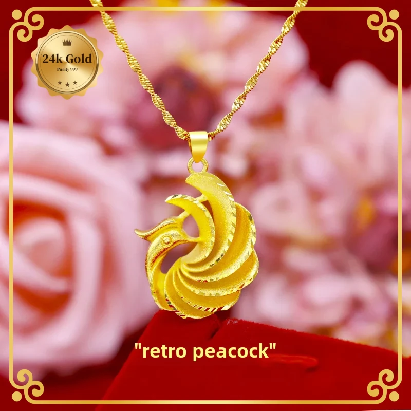 24K 9999 yellow gold necklace vintage peacock pendant luxury fashion women's accessories
24K 9999 yellow gold necklace vintage peacock pendant luxury fashion women's accessories
