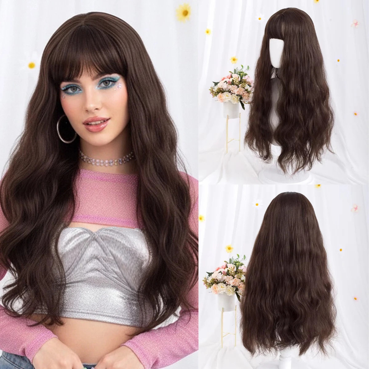 Long Wavy Synthetic Brown Wig With Bang Women's Heat Resistant for Halloween Christmas Cosplay & Daily Wear
Long Wavy Synthetic Brown Wig With Bang Women's Heat Resistant for Halloween Christmas Cosplay & Daily Wear