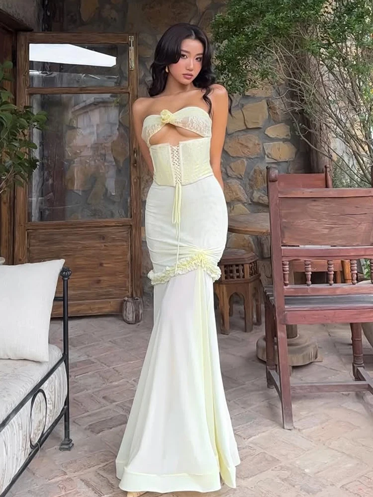 Whatiwear Mesh Patchwork Dress Women Sexy Hollow Strapless Sleeveless Ruffles Midnight Prom Party Elegant Temperament Vestidos
Whatiwear Mesh Patchwork Dress Women Sexy Hollow Strapless Sleeveless Ruffles Midnight Prom Party Elegant Temperament Vestidos
