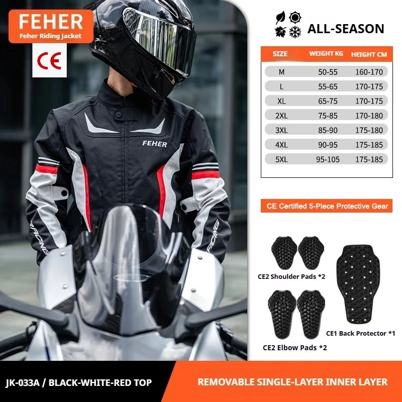 FEHER JK-033 Men's Motorbike Jacket All-season 2 Layer Windproof Waterproof Anti-fall Warm Protective Riding Gear for Motorcycle
FEHER JK-033 Men's Motorbike Jacket All-season 2 Layer Windproof Waterproof Anti-fall Warm Protective Riding Gear for Motorcycle