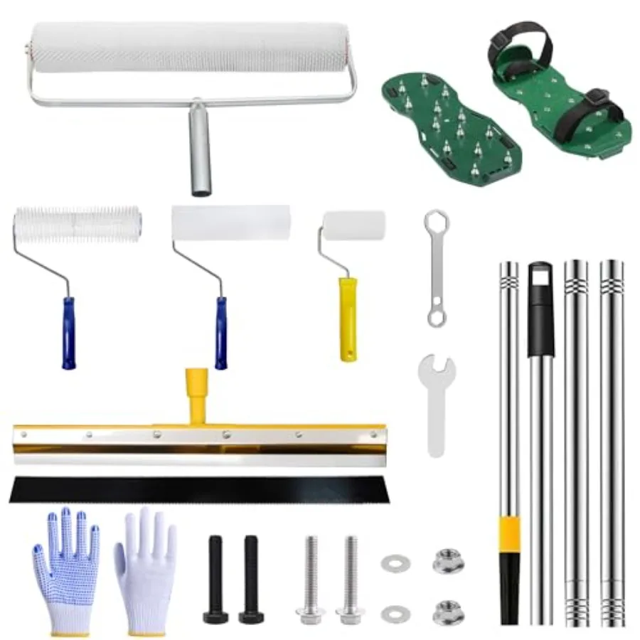 Self-Leveling Tool Kit with Rake Spiked Roller Spiked Shoes and 58'' Extension for Epoxy Flooring and Concrete Floor Leveling
Self-Leveling Tool Kit with Rake Spiked Roller Spiked Shoes and 58'' Extension for Epoxy Flooring and Concrete Floor Leveling