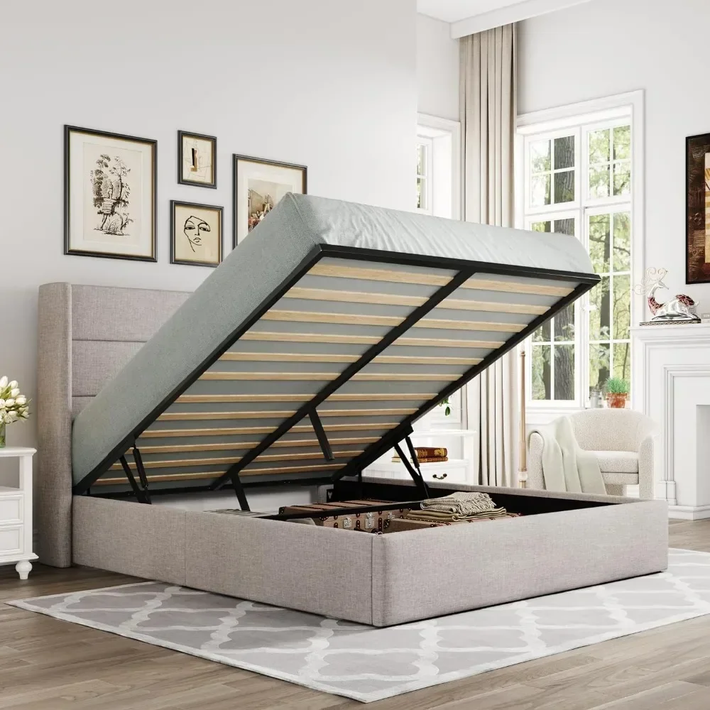 Queen Size Lift Up Storage Bed, Modern Wingback Headboard, No Box Spring Needed, Hydraulic Storage, Light Beige
Queen Size Lift Up Storage Bed, Modern Wingback Headboard, No Box Spring Needed, Hydraulic Storage, Light Beige