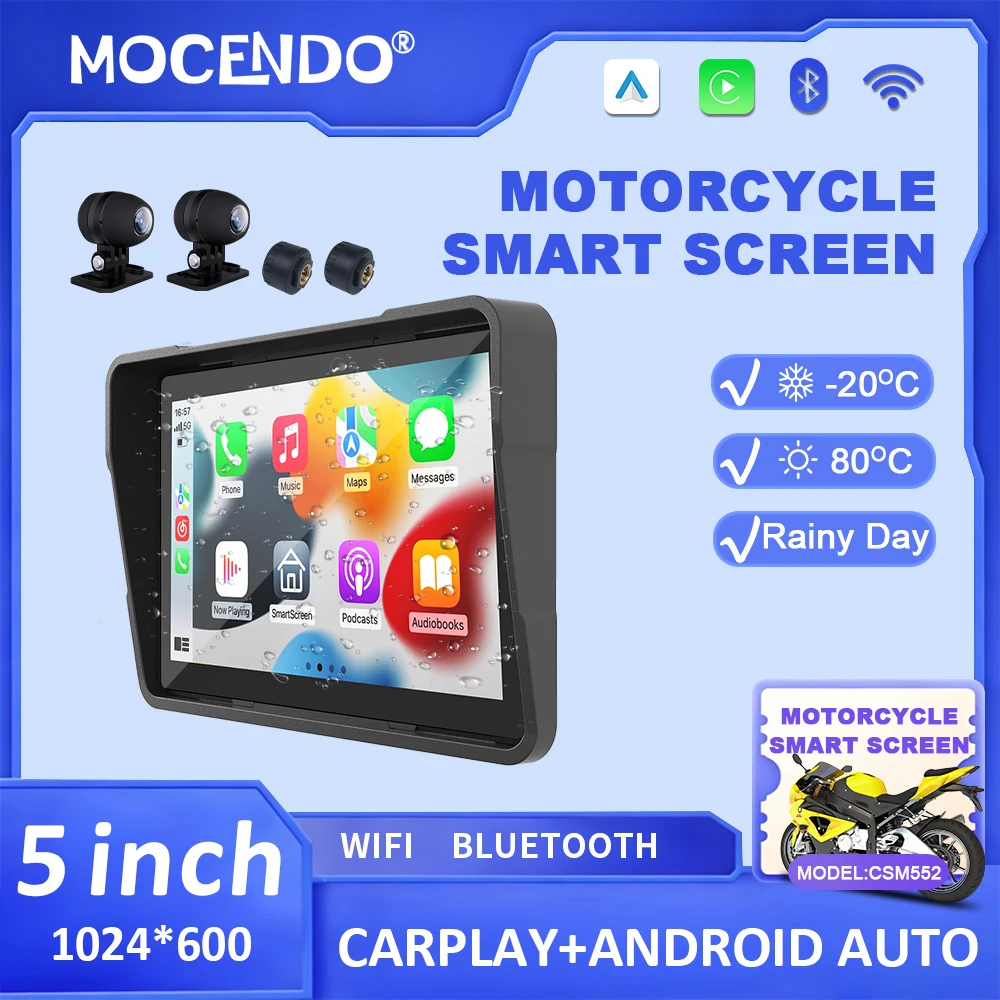 5 Inch Motorcycle Smart Display – Wireless CarPlay & Android Auto | Bluetooth Voice Control | IP67 Waterproof | HD Touchscreen |