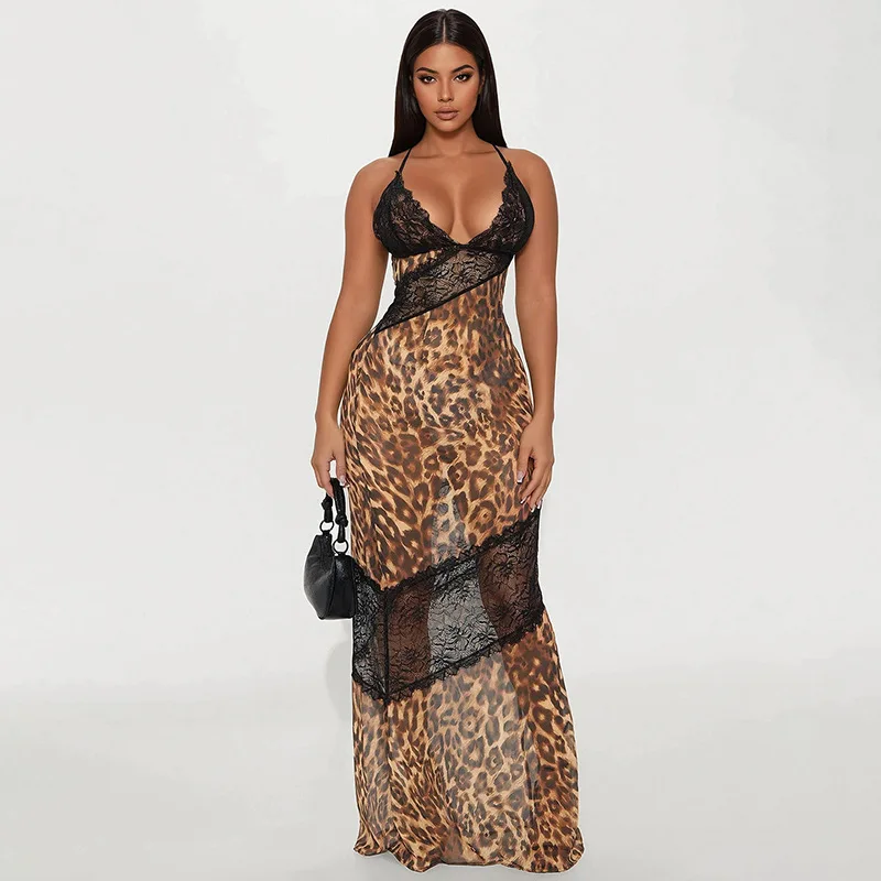Summer Sexy Leopard Print Mesh Lace Dress Women's Elegant V-Neck Spaghetti Strap Backless Dress 2025 Party Club Evening Dresses
Summer Sexy Leopard Print Mesh Lace Dress Women's Elegant V-Neck Spaghetti Strap Backless Dress 2025 Party Club Evening Dresses