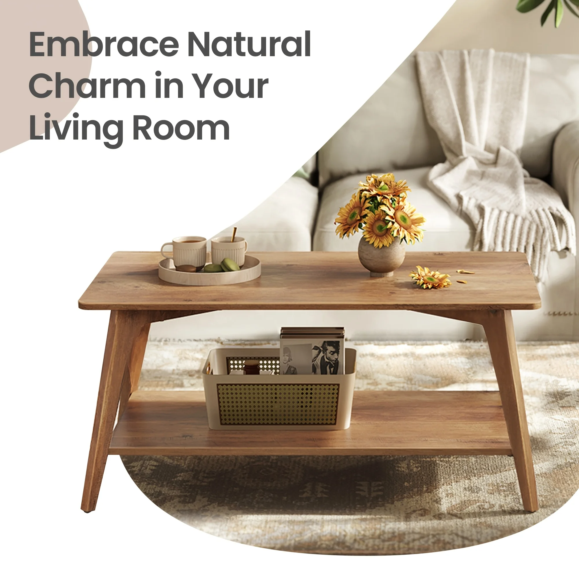 2-Tier Living Room Coffee Table with Storage, Easy to Assemble Curved Top & Tapered Leg Center Table, Multi-Level Storage
2-Tier Living Room Coffee Table with Storage, Easy to Assemble Curved Top & Tapered Leg Center Table, Multi-Level Storage