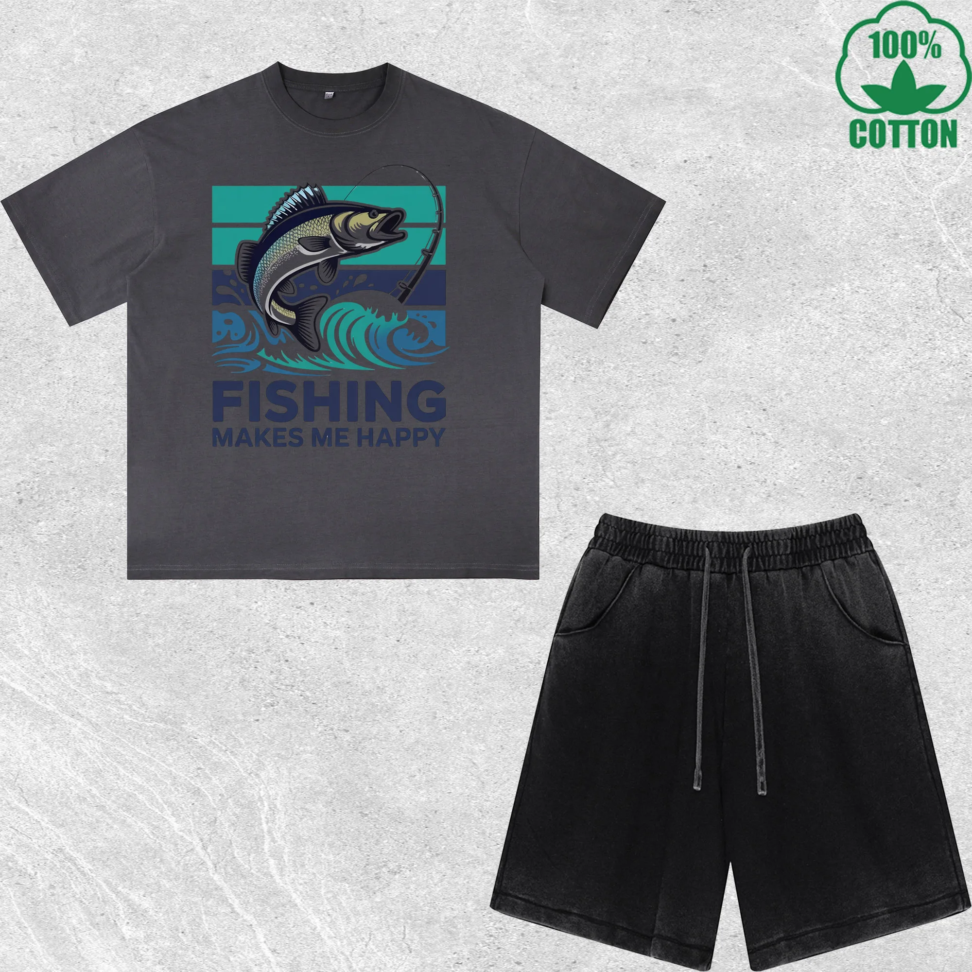Fishing Printed Dirty Wash T-Shirt Shorts Set Multicolor Combo Loose Trendy Fashionable 100%Cotton
Fishing Printed Dirty Wash T-Shirt Shorts Set Multicolor Combo Loose Trendy Fashionable 100%Cotton