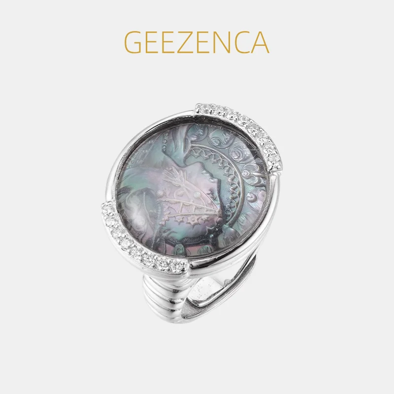 GEEZENCA 925 Sterling Silver Mother Of Pearl White Crystal Zirconia Adjustable Ring Women Queen Cameo Round Chunky Rings Gift
GEEZENCA 925 Sterling Silver Mother Of Pearl White Crystal Zirconia Adjustable Ring Women Queen Cameo Round Chunky Rings Gift