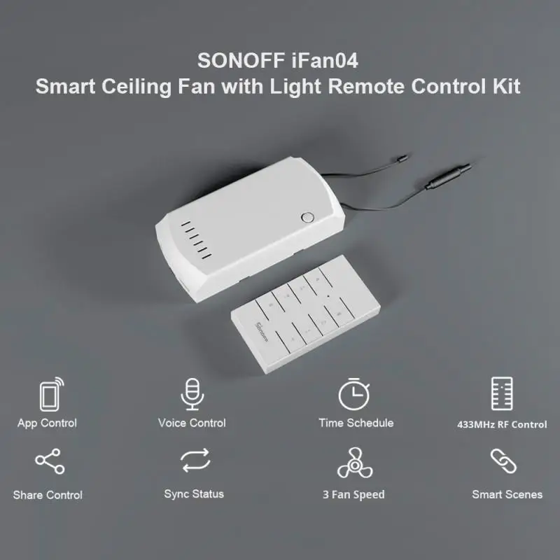 Sonoff Ewelink IFAN04 Wi-Fi ceiling fan and lighting controller remote control/APP control Alexa Google Assistant Smartings
Sonoff Ewelink IFAN04 Wi-Fi ceiling fan and lighting controller remote control/APP control Alexa Google Assistant Smartings