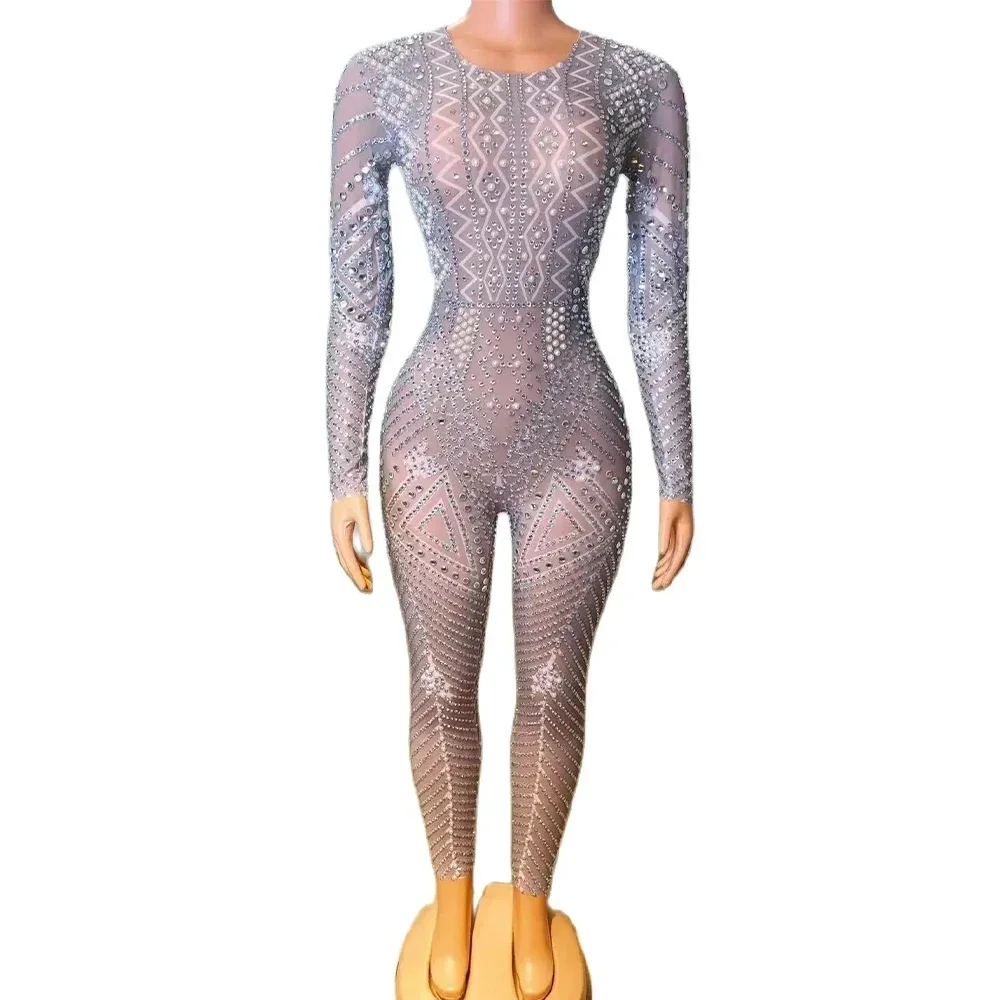 Sparkly Silver Crystals Transparent Long Sleeves Jumpsuit Birthday Celebrate Costume Women Dance Prom Party Photo Shoot Jumpsuit
Sparkly Silver Crystals Transparent Long Sleeves Jumpsuit Birthday Celebrate Costume Women Dance Prom Party Photo Shoot Jumpsuit