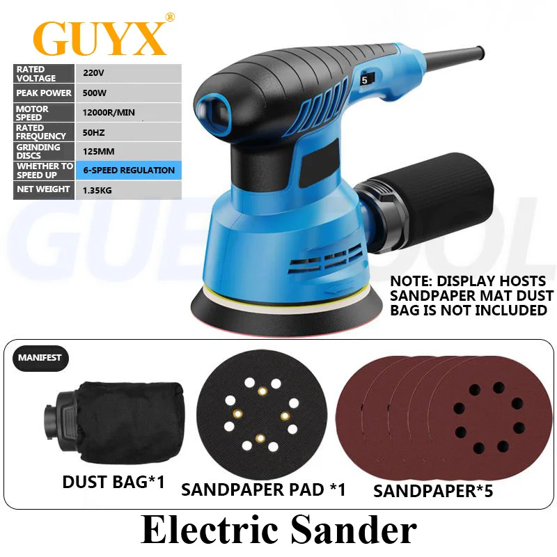 500W Electric Eccentric Sander 6 Gears Speed Adjustment Wood Sanding Processing Car Polishing Machine Handheld Putty Machine
500W Electric Eccentric Sander 6 Gears Speed Adjustment Wood Sanding Processing Car Polishing Machine Handheld Putty Machine