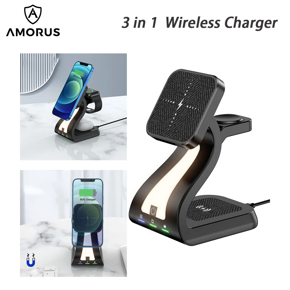 AMORUS Magnetic Wireless Charger Multifunction Phone Stand Wireless Charging for Iphone XIAOMI HUAWEI Cellphone Charging Stand
AMORUS Magnetic Wireless Charger Multifunction Phone Stand Wireless Charging for Iphone XIAOMI HUAWEI Cellphone Charging Stand