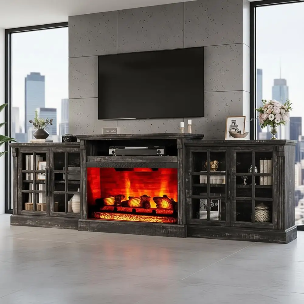Rustic Black 97 Farmhouse TV Stand with 33 Fireplace, Large Storage, Adjustable Shelves for 100 TVs
Rustic Black 97 Farmhouse TV Stand with 33 Fireplace, Large Storage, Adjustable Shelves for 100 TVs