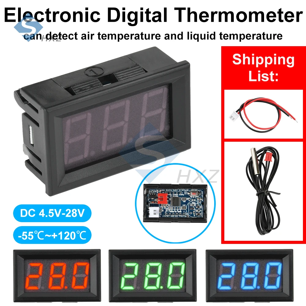 -55℃~120℃ High Accuracy Digital Thermometer Waterproof Probe DC4.5-28V Reverse Protection ℃/℉ Display for Liquid Air Temperature
-55℃~120℃ High Accuracy Digital Thermometer Waterproof Probe DC4.5-28V Reverse Protection ℃/℉ Display for Liquid Air Temperature