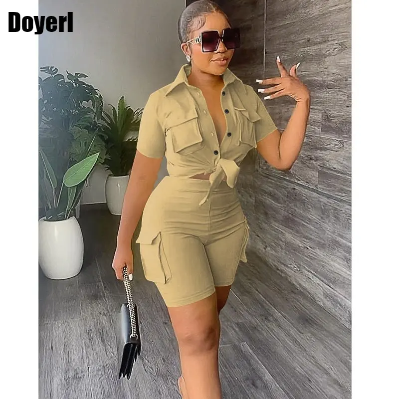 Summer 2 Piece Outfit Women Tracksuit Turn Down Collar Short Sleeve Button Up Shirt Top Pocket Cargo Shorts Two Piece Set Casual
Summer 2 Piece Outfit Women Tracksuit Turn Down Collar Short Sleeve Button Up Shirt Top Pocket Cargo Shorts Two Piece Set Casual