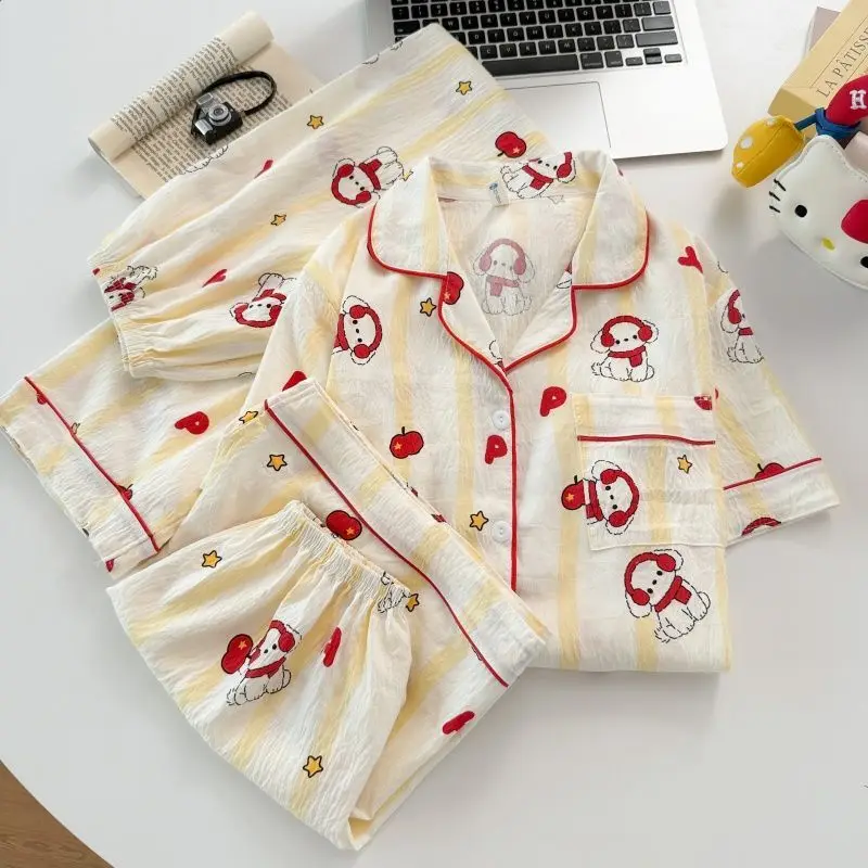 Summer Comfortable and Breathable Cartoon Women's Three Piece Set, Cute and Sweet Cloud Cotton Short Sleeved Shorts and Pants
Summer Comfortable and Breathable Cartoon Women's Three Piece Set, Cute and Sweet Cloud Cotton Short Sleeved Shorts and Pants
