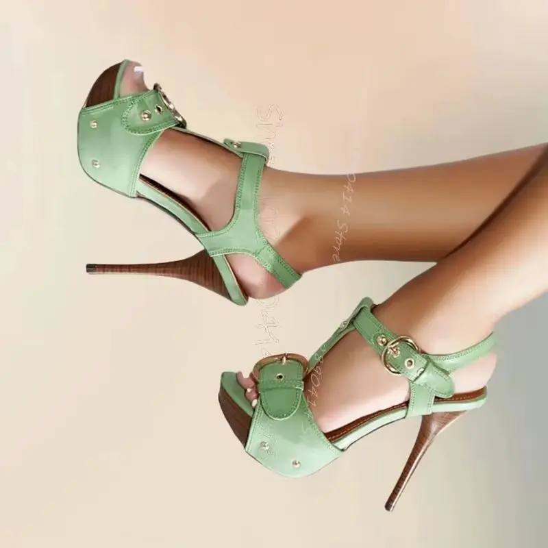 Green Buckle Rivets Wooden Heel Platform Sandals Ankle Buckle Strap Women Shoes Thin High Heels Novel 2026 Zapatos Para Mujere
Green Buckle Rivets Wooden Heel Platform Sandals Ankle Buckle Strap Women Shoes Thin High Heels Novel 2026 Zapatos Para Mujere