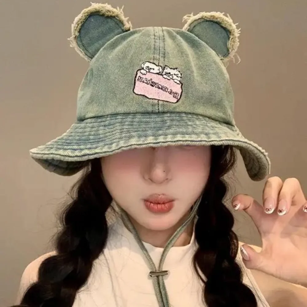 Cat UV Protection Bear Ears Hiking Fisherman Hat Sunscreen Wide Brim Sun Denim Hat Embroidery Retro Lace-up Bucket Cap Fishing
Cat UV Protection Bear Ears Hiking Fisherman Hat Sunscreen Wide Brim Sun Denim Hat Embroidery Retro Lace-up Bucket Cap Fishing