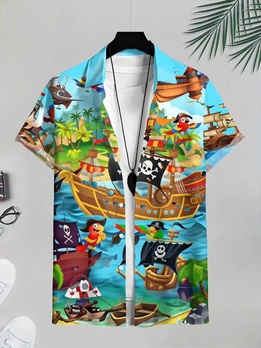 Pirate Adventure 3D Print Mens Casual Short Sleeve Button Up Shirt With Parrots And Treasure Ships
Pirate Adventure 3D Print Mens Casual Short Sleeve Button Up Shirt With Parrots And Treasure Ships