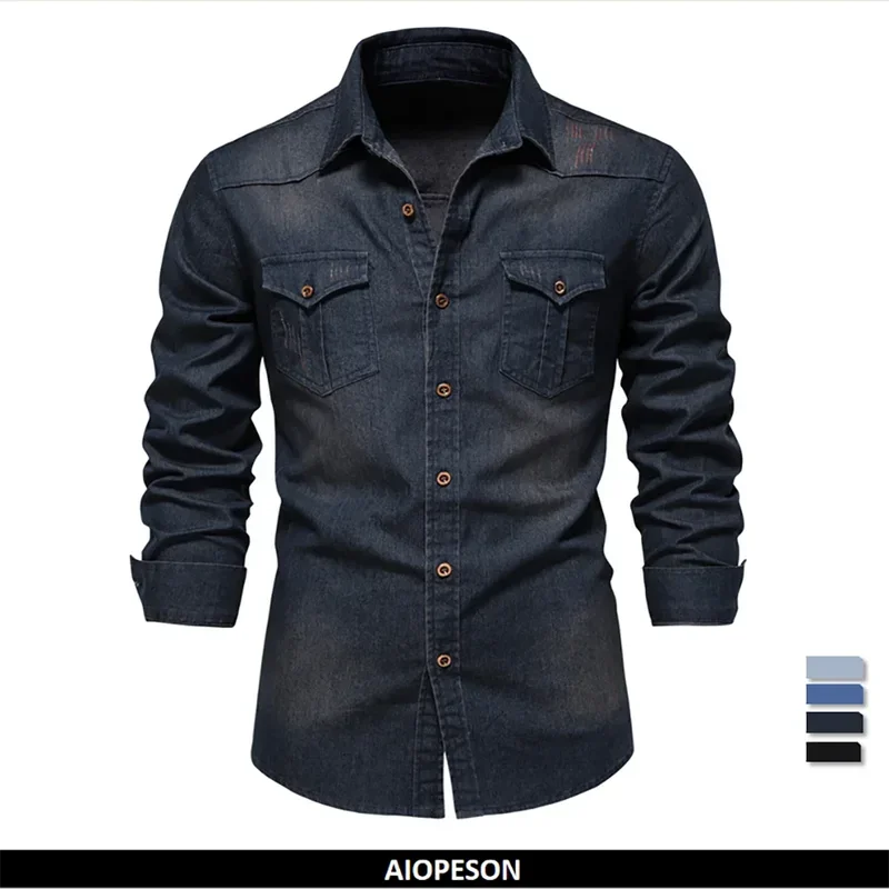 Brand Elastic Cotton Denim Shirt Men Long Sleeve Quality Cowboy Shirts for Men Casual Slim Fit Mens Designer Clothing
Brand Elastic Cotton Denim Shirt Men Long Sleeve Quality Cowboy Shirts for Men Casual Slim Fit Mens Designer Clothing