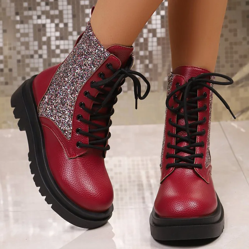 Красные блестящие ботинки в стиле ретро для женщин, ботильоны больших размеров на шнуровке, женские весенне-осенние ботильоны с круглым носком и толстой подошвой Botas Mujer
Красные блестящие ботинки в стиле ретро для женщин, ботильоны больших размеров на шнуровке, женские весенне-осенние ботильоны с круглым носком и толстой подошвой Botas Mujer