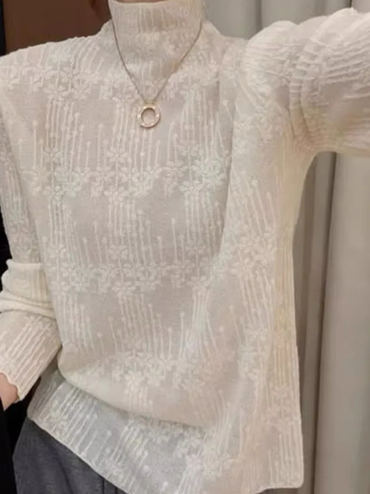 Ele Long Sve Pure Color Lace Base irt Women's Faionable Knitted Top f High Collar Anti-Aging Chic Sli
Ele Long Sve Pure Color Lace Base irt Women's Faionable Knitted Top f High Collar Anti-Aging Chic Sli